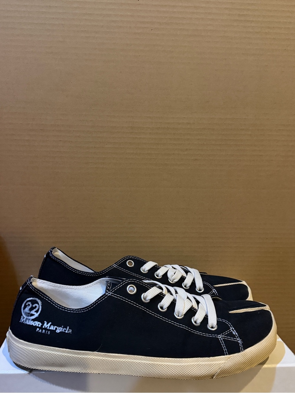 Maison Martin Margiela Black Canvas Low-Top Sneakers with White Laces